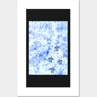 Sea Turtle Babies in the Ocean Watercolor Design Posters and Art